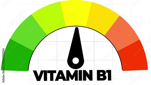 vitamin B1 level measuring device animation.zoom effect.Infographic gauge, tachometer, speedometer.