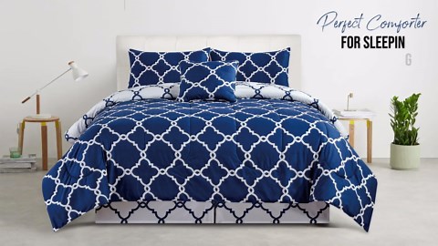 Lux Decor Collection Queen Comforter Set - 5 Piece Reversible Microfiber Bedding Comforter Set (Queen, Grey White)