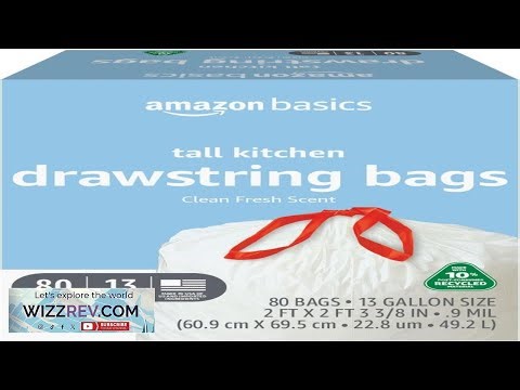 Amazon Basics 13 Gallon Tall Kitchen Drawstring Trash Bags Clean Fresh Scent