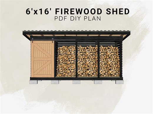 6x16 Firewood Shed Plans: DIY Wood Storage Shed | 6 Cord Firewood Shelter PDF - Etsy
