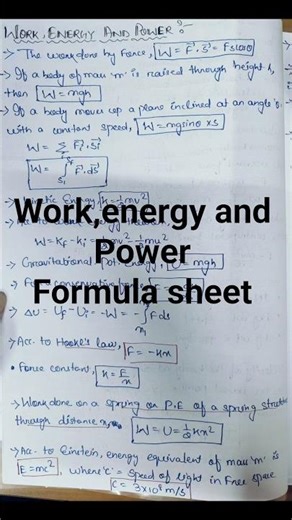 📚 Work, Energy and Power | Complete Formula Sheet | Class 11 Physics| IIT-JEE | CBSC BOARD