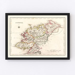 Donegal County Ireland Map 1846 - Old Map of Donegal County Ireland Ireland Art Vintage Print Framed Wall Art Canvas Portrait History - Etsy