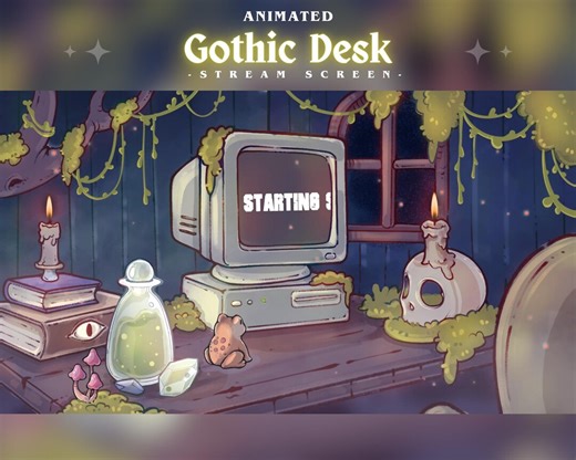 ANIMATED Gothic Desk Stream Screen , Cozy Spooky Cottagecore Desk Setup Stream Scenes , Witchy Mystical Dark Workspace Screen - Etsy