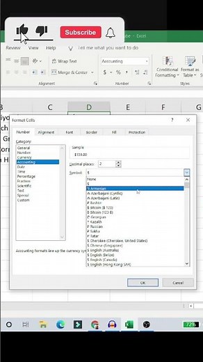 How to align currency symbol in MS Excel #shorts