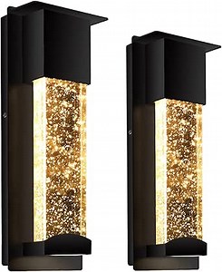 2 Pack Led Modern Wall Lights,Crystal Wall Sconce Outdoor Light Fixtures 3000K Warm Light Black Aluminum Exterior for Bedroom,Patio,Garage,Porch,Doorway,etc