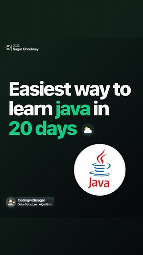 Sagar | Programming Trainer on Instagram: "Read caption👇🏻 The easiest way to learn Java in 20 days 1. Start with the Fundamentals (Day: 1) 2. Learn DataTypes, Variables & Conditional Statements (Day: 2-3) 3. Understand Arrays & String Manipulation in JAVA (Day: 4-5) 4. Get Familiar with Classes, Objects & Methods (Day: 6-8) 6. Learn about Interfaces & Packages in JAVA (Day: 11-13) 7. Go Through Exception Handling, I/O Streams & Multithreading Concepts (Day: 14-16) 8. Understand Collection Fram