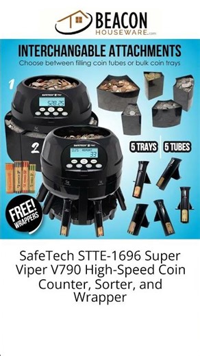 SafeTech STTE-1696 Super Viper V790 High-Speed Coin Counter Sorter and Wrapper