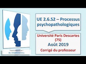 UE 2.6.S2 – Processus psychopathologiques Université Paris Descartes (75)Août 2019