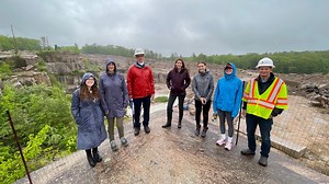 This week, our team visited Stony Creek Quarry, located in Branford CT, with an educational tour led by the quarry's Director of Sustainability, Tom Cleveland, as well as Sculptor Darrell Petit, who will be participating in next week's Earth Equity and Design for Freedom Landscapes Forum. The 150 year-old quarry, which ethically sources its stone, has received gold-level certification from the Natural Stone Institute. During the visit, the Grace Farms Foundation team received an up-close look at
