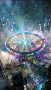 The Pulse of the Future — Cyberpunk Arena at Night | Neon Crowd & Sci-Fi Vibes