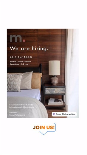 Architecture | Interior | BIM Jobs & Interships In Pune on Instagram: "📍Location - Pune ♻️Follow us for daily hiring Jobs!! ✔️Firm Name - @makers.studio_ 🌐Contact Details mentioned in the post ✅Save For Later💯 . . . Follow @archi_jobs_pune to get a daily job hiring post!! . . . #Job #pune #Intern #punearchitects #puneinteriordesigners #hiringarchitects Job, Pune, Intern, Hiring, Architect, Architecture, Interior Design, Pune Jobs, Design Jobs, Archi Jobs, Archi Jobs Pune, Hiring Architects, H