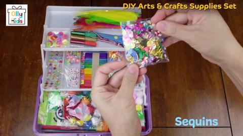 Olly Kids Arts and Crafts Supplies Set- 1000+ Pieces Giftable Craft Box for Kids: DIY Craft Supplies for Toddlers, School Project, and Homeschool