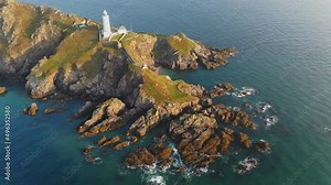 Aerial of Start Point Lighthouse on the South Hams coast, Devon, England