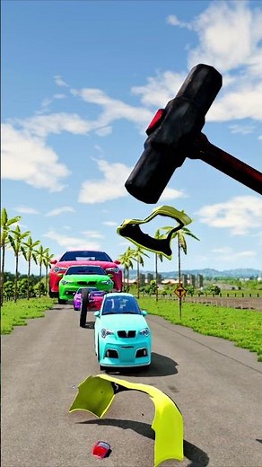 Colorful Small to Huge Cars vs Giant Hammer - BeamNG.drive #crashdrive #beamngexperiments