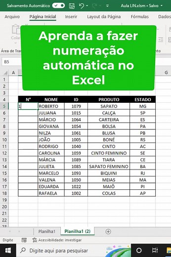 Numerando Planilhas no Excel de Forma Automática