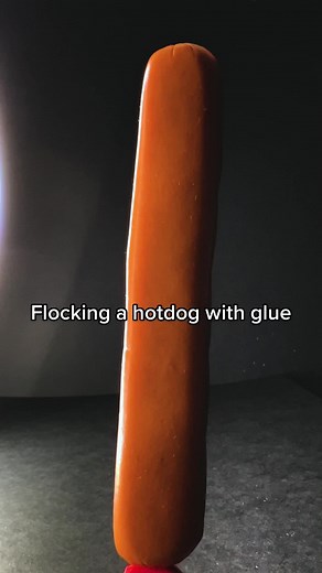 Flocking a hotdog with glue. #nickpainting #flocking #hotdog #weirdcoreart