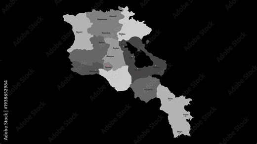 Vector map of Armenia with names of cities and with borders city