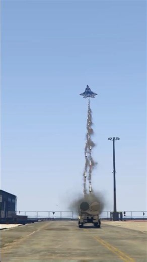 Ground Base Defense System Launch Blasttic Missiles At F-16 C Fighter Jet Gtav