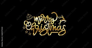 Merry Christmas lettering text animation in gold color with alpha matte. Handwritten calligraphy with alpha channel. Depicting festive typography appearance for greetings, invitations, and promotion