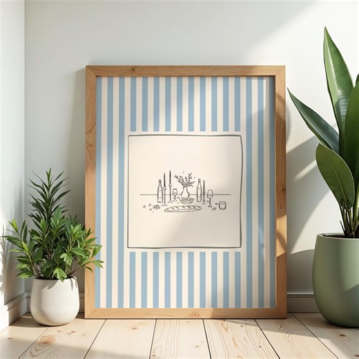 French Dinner Table Art Print – Minimalist Line Drawing – Vintage Kitchen Wall Art - Etsy