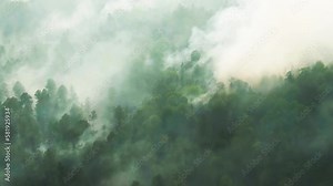 smoking forest fire aerial video, spring fire season. drone flight over green forest with clouds of smoke. uncontrolled wild land fire