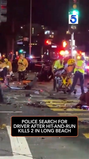 Police are searching for a hit-and-run driver involved in a violent crash that left two people dead and three others injured in Long Beach on Sunday night. Full Story: https://ktla.com/news/local-news/police-search-for-driver-after-hit-and-run-kills-2-in-long-beach/ | KTLA 5 News