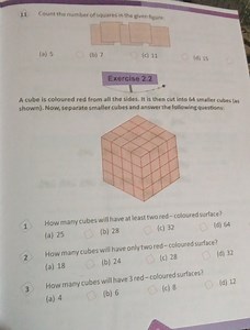 Count the number of squares in the given figure.(a) 5(b) 7(c... | Filo