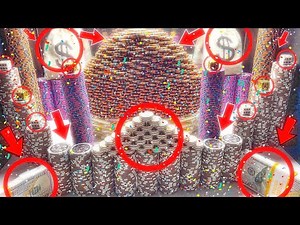 ENORMOUS POKER CHIP WALL CRASHES DOWN! HIGH LIMIT COIN PUSHER MEGA MONEY CASINO JACKPOT! (MUST SEE)