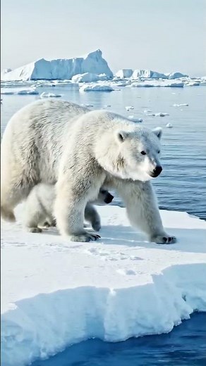 Polar Bear and Cub Walking on Ice Floe | Ultra Realistic 16K Arctic Wildlife