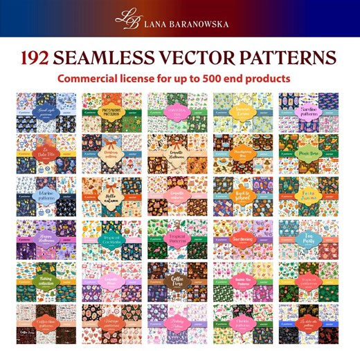 192 Seamless Vector Patterns Bundle, Commercial License - Etsy