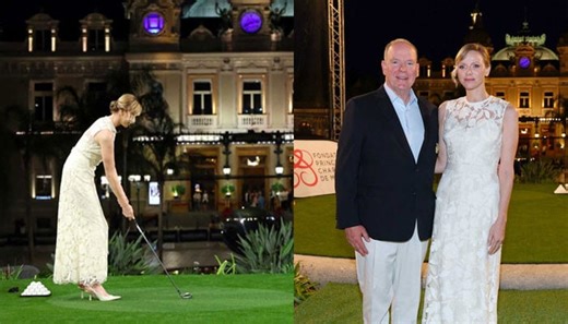 Princess Charlene shows off her golf skills in white lace dress at Monaco Cup