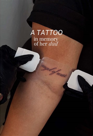 Delicate Script Tattoo: Angel of Music for Dad
