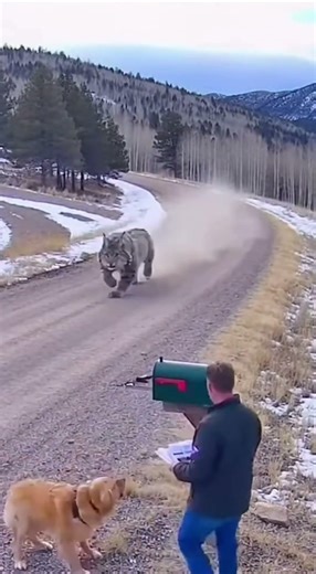 Massive Lynx Charges Homeowner Until Brave Dog Intervenes! 🐱😱 Wildlife Attack #shorts
