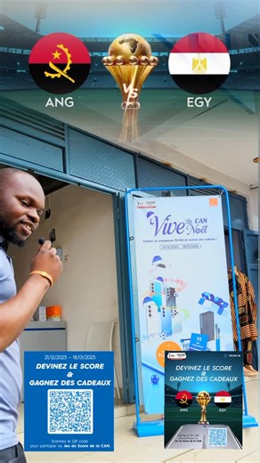 Tecno Mobile RDC Est on Instagram: "Le choc approche entre l’Angola 🇦🇴 et l’Égypte 🇪🇬 ! Qui sortira vainqueur de ce duel au sommet de la CAN ? 🏆 🎁 Tentez de gagner des cadeaux exclusifs offerts par TECNO ! Pour participer, c’est simple : 1️⃣ Scannez le QR code sur l’image 📲 2️⃣ Donnez votre pronostic pour le score final. https://wap.tspot.tecno.com/webApp/ACN25RWD?channel=SCAN_CODE_ON_SHOP&utm_source=ig&utm_medium=social&utm_content=link_in_bio&fbclid=IwdGRjcAO3ZBtzcnRjBmFwcF9pZAo2NjI4NTY