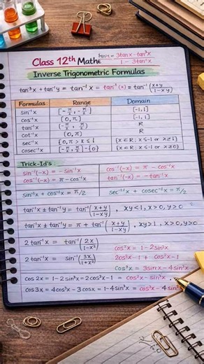 🔥 Inverse Trigonometric Functions – Class 12 Short Notes | Full Revision in Minutes! 📐✨90+ in boards