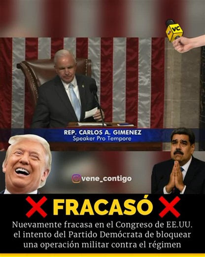 vene_contigo | Noticias on Instagram: "🇻🇪 ¿QUÉ OPINAS DE ESTO? 🇺🇸 🏛️ La Cámara de Representantes de Estados Unidos rechazó este miércoles dos resoluciones que buscaban limitar o retirar el uso de tropas estadounidenses en caso de un conflicto con el régimen de Nicolás Maduro. 🗳️ La primera iniciativa, la resolución concurrente 61, fue descartada por un estrecho margen de 216 votos a favor y 210 en contra, y planteaba que el Congreso pudiera ordenar la retirada de las Fuerzas Armadas de eve