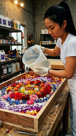 This Flower Petals Epoxy Table Looks Clean