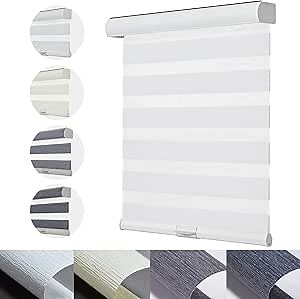 Persilux Cordless Zebra Blinds for Windows Shades with Jacquard Pattern Dual Layer Sheer Shades Light Filtering Day and Night Roller Shades for Home and Windows Easy to Install (73.5"W x 48"H, White)