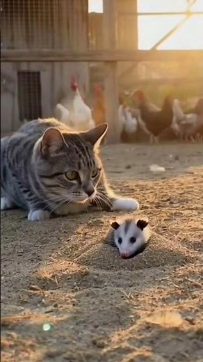 Brave Cat Catches a Opossum Trying to Steal from the Chicken Coop #wildlife #animals #cat #shorts