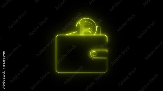 Bitcoin Wallet Icon Animation on Black Background, Looping Crypto Payment, Blockchain Wallet, Digital Finance, Secure Transaction