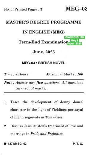 IGNOU ENGLISH Meg 03 Paper 2025 #ignou #meg #education