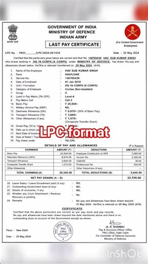 Last Pay Certificate (LPC) for Indian Army & Central Government Employees - 2026