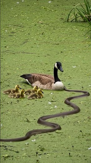 A Black Snake try to eat baby ducks in the water #birds #nature #wildlife