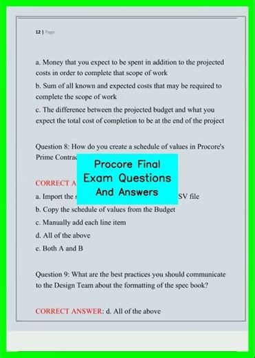 Procore Final Exam Questions And Answers video
