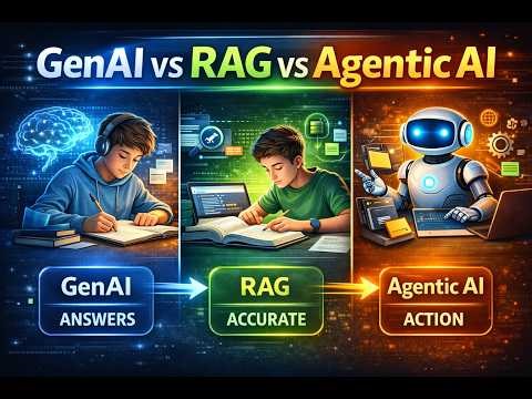Gen AI vs RAG vs Agentic AI | Full Explained (Beginner to Advanced)