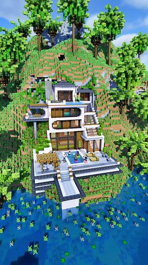 Modern house built into a cliff! built with @paintergigi & @airtugmc #minecraft #mcpe #minecraftserver #foryou