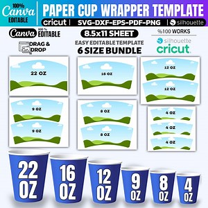 Paper Cup Wrapper Template SVG, Cup Sleeve Wrap for 4oz–22oz Sizes, Printable Cup Sleeve, Coffee Cup Wrap - Etsy