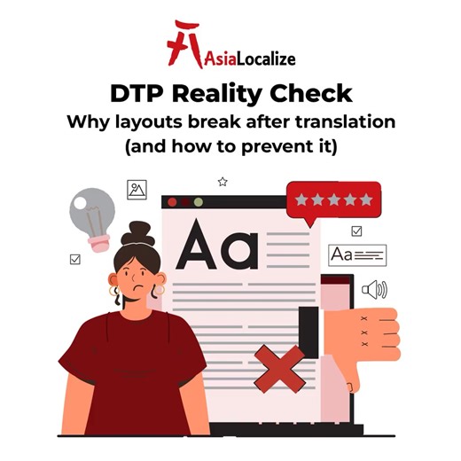 When content moves across languages, text grows, shrinks, wraps differently, and interacts with fonts in ways design files were never built to handle. Headlines spill. Buttons overflow. Tables collapse. And suddenly, a “ready” asset no longer works. Translated text can expand by up to 30% in languages like German and Finnish compared to English, a leading cause of layout breakage after translation. Good DTP keeps design intact after translation, adjusting spacing, line breaks, fonts, and layout 