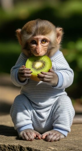 Baby Monkey Eating Kiwi 🍈🐒 Cutest Animal Watch This Tiny Snack Time