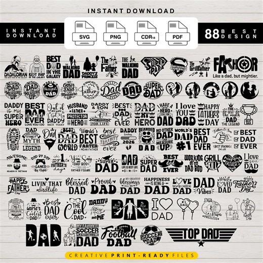 88 Father's Day SVG PNG Bundle, Father Quotes, Daddy, Grandpa, Family - Etsy UK